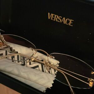 Versace reading glasses with case & cleaning wipe.